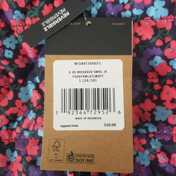 THE NORTH FACE Girls Reversible Mossbud Swirl Jacket Insulated Floral/Navy NWT